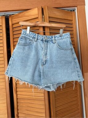 Abrand Venice Light Blue High-Rise Frayed Denim Shorts